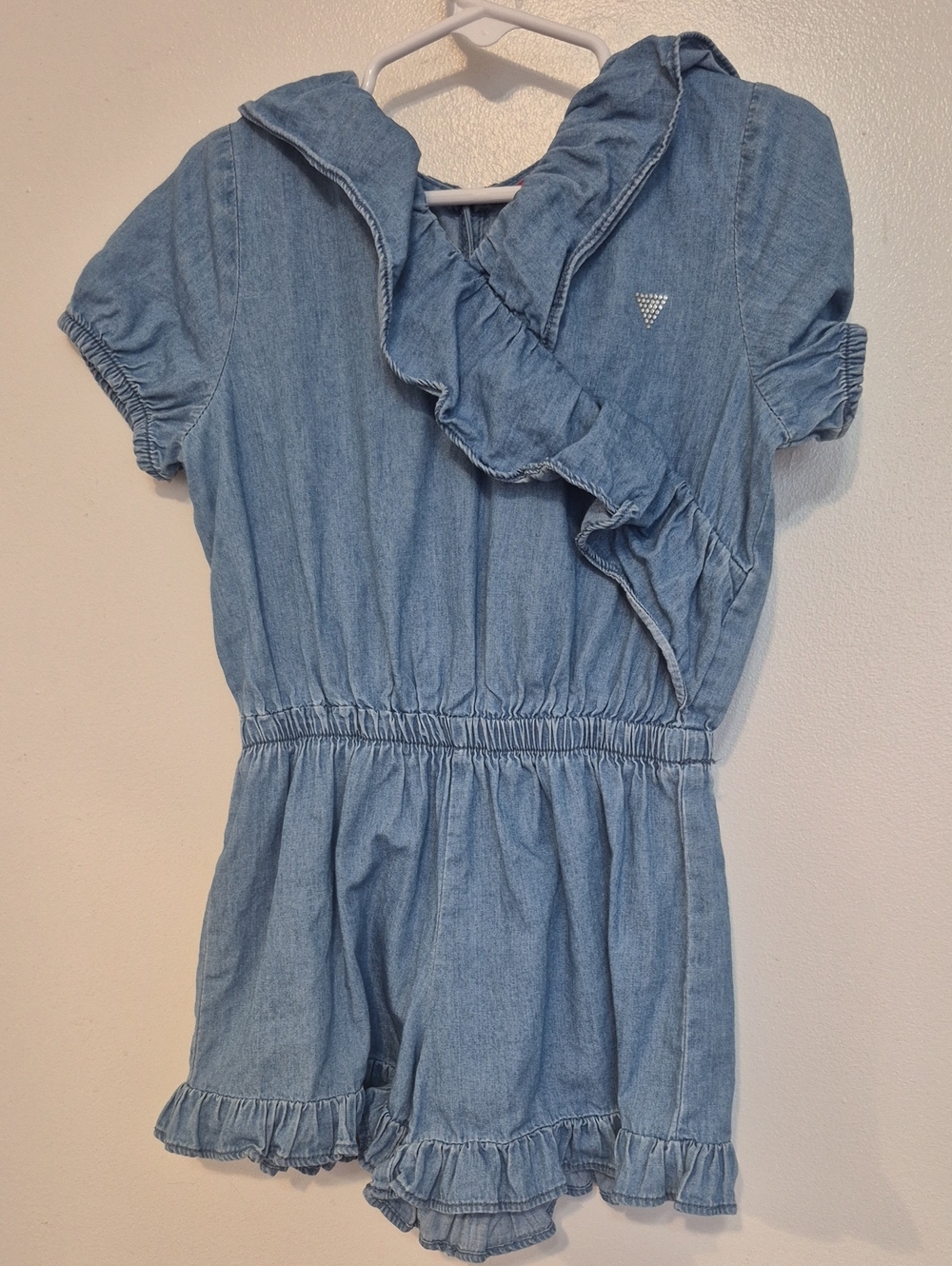 Guess Light Blue Denim Romper with Red Logo Tag